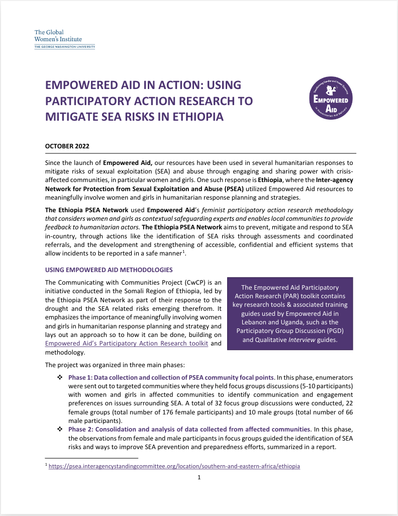 Image of empowered aid case study titled Using Participatory Action Research to Mitigate SEA Risks in Ethiopia