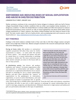 Lebanon Sector-Specific Brief: SEA in relation to shelter assistance