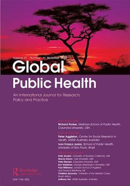 Cover photo for Empowered Aid research paper. Title reads "Global Public Health" and is in front of a purple and pink image of a tree in front of a sunset. 