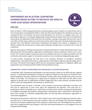 Picture of Empowered Aid Case Study titled "EMPOWERED AID IN ACTION: SUPPORTING HUMANITARIAN ACTORS TO MITIGATE SEA RISKS IN THEIR CASH-BASED INTERVENTIONS"