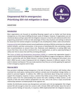Cover page of the Empowered Aid in Emergencies: Prioritizing SEA Risk Mitigation in Gaza case study