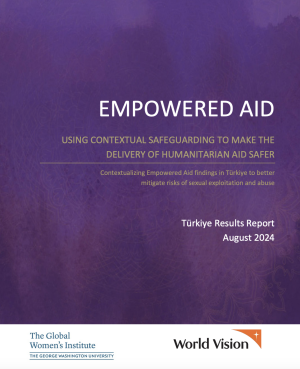 The cover page of the article titled, Empowered Aid: Using Contextual Safeguarding to Make the Delivery of Humanitarian Aid Safer | Contextualizing Empowered Aid Findings to Better Mitigate Risks of Sexual Exploitation and Abuse - Türkiye Results Report
