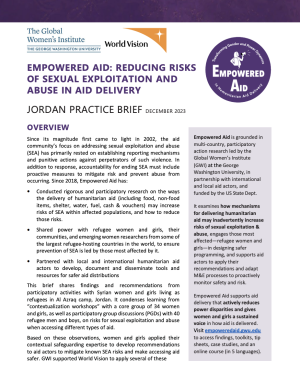 The cover page of the article titled, Empowered Aid: Reducing Risks of Sexual Exploitation and Abuse in Aid Delivery - Jordan Practice Brief