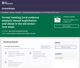 Empowered Aid Findings presented at the UK Parliament House of Commons Oral Evidence Session on Sexual Exploitation and Abuse in the Aid Sector