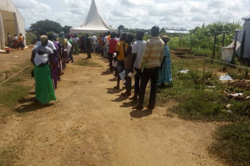 Line at food distribution point
